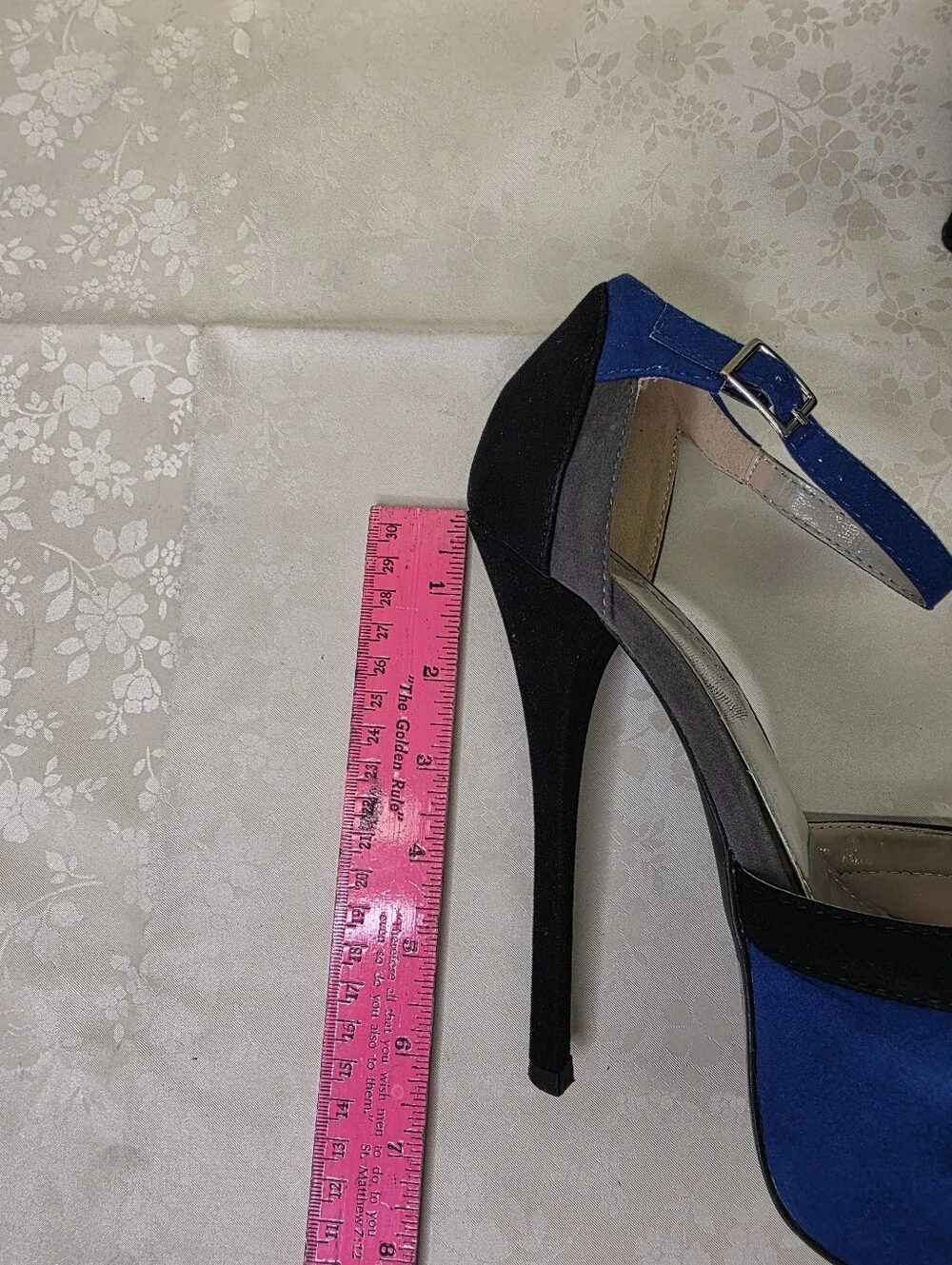 Liliana Colorblock Platform Heels Blue Black Grey Ankle Strap Stilettos 7.5